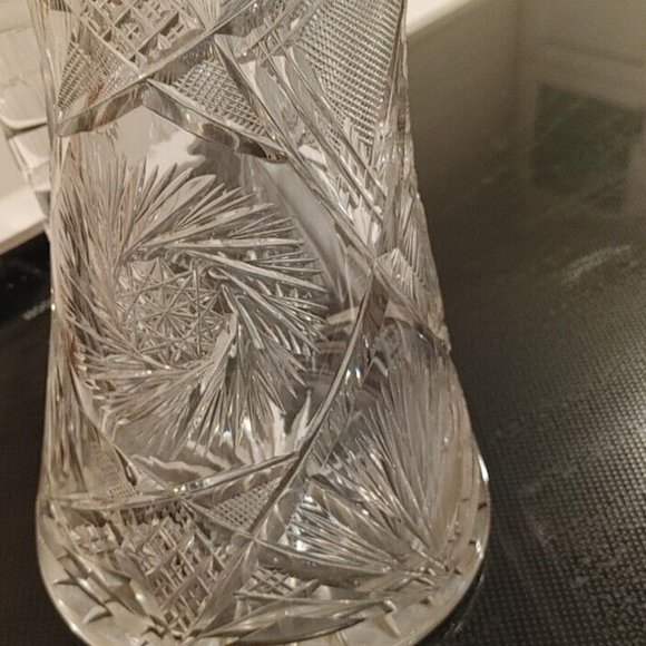 American Brilliant Period ABP Cut Glass Pitcher Pinwheel Star Burst Sawtooth 9.5 - Picture 3 of 12